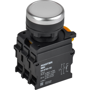 Кнопка с подсветкой IEK MASTER MI-BT60-11D-3-112-K01 d=22мм 1NO+1NC белая