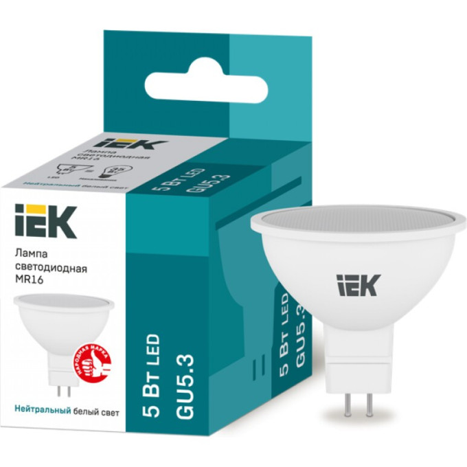 Лампа светодиодная IEK MR16 софит 5Вт 230В 4000К GU5,3 - LLE-MR16-5-230-40-GU5
