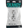 Розетка IEK SKANDY SK-R07W 2-местная с заземлением с защитными шторками 16А в сборе арктический белый SK-R24-16-K01-F